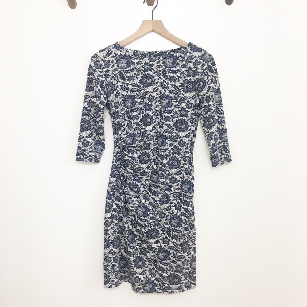 J. McLaughlin Boatneck Floral 3/4 Sleeve Dress